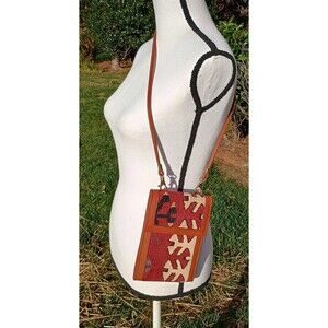 EM May Embroidered‎ Handwoven Wool Leather Bag Multicolor Made In Turkey Kilim